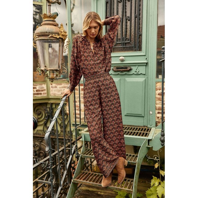 Penny Wide Leg Trousers in Floral Print, brown print, LA PETITE ETOILE