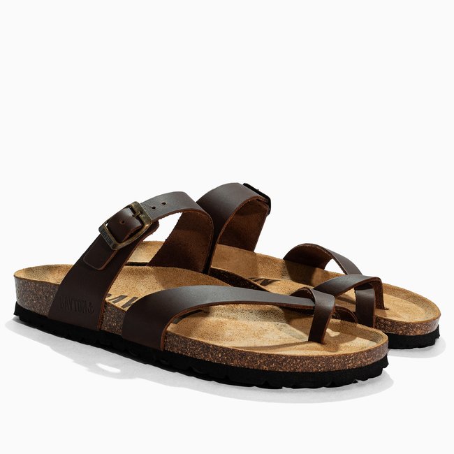 Tongs en cuir DIANE pour femme brown <span itemprop=