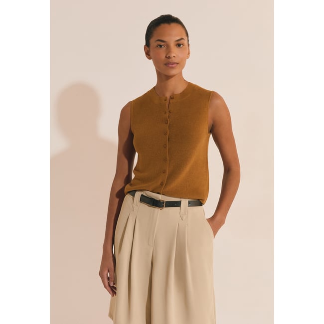 Cardigan sans manches PRUNELLE CARDI moutarde ocre <span itemprop=