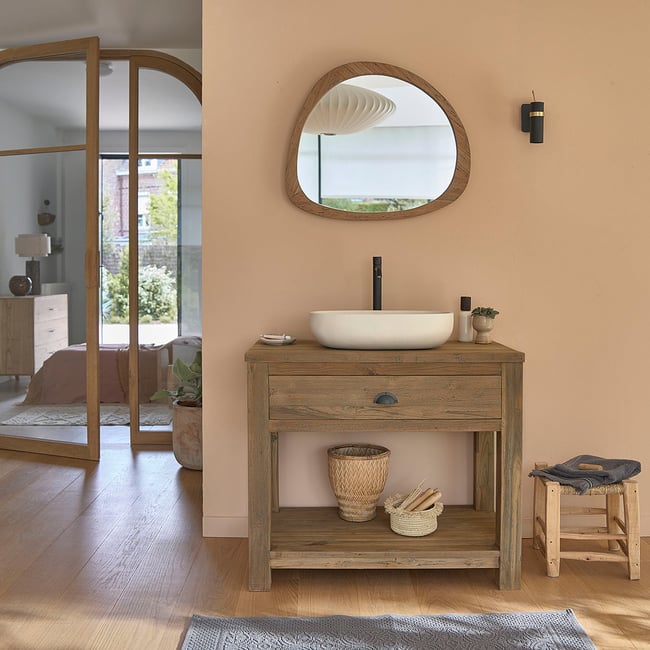 Meuble de salle de bain en teck recyclé massif 90 cm  AUSTIN Couleur naturel <span itemprop=