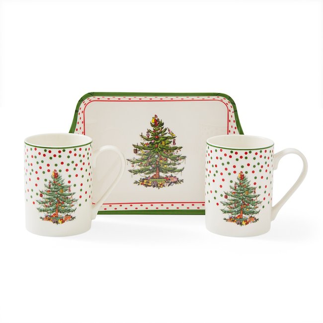 Christmas Tree Polka Dot Mug & Tray Set, white, SPODE