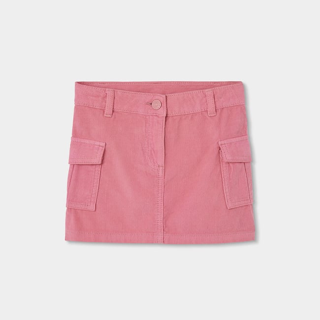 Jupe fille en velours côtelé fin avec poches cargo bleu <span itemprop=