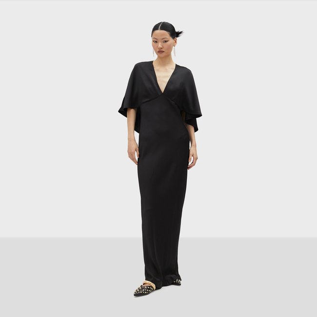Robe longue avec cape court noir <span itemprop=