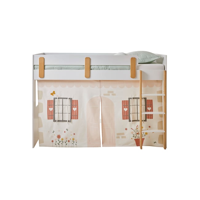 Tente de lit Cottage pour lit mezzanine mi hauteur ligne EVEREST Couleur blanc imprimé <span itemprop=