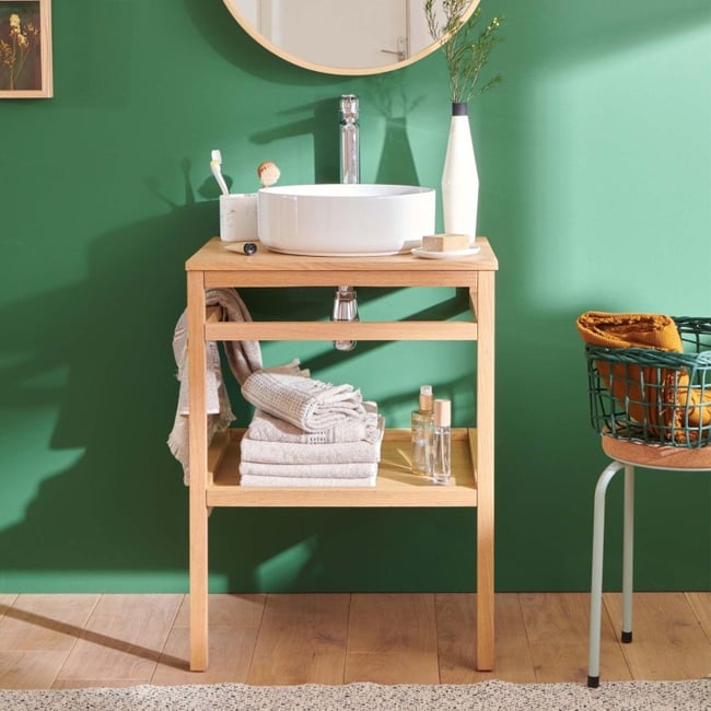 Meuble simple 60cm chêne vasque ronde blanche et robinet HOPP - MOB IN