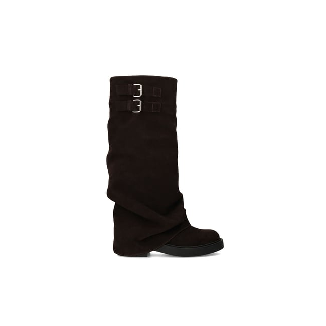 Bottes motardes en daim avec rabat marron <span itemprop=