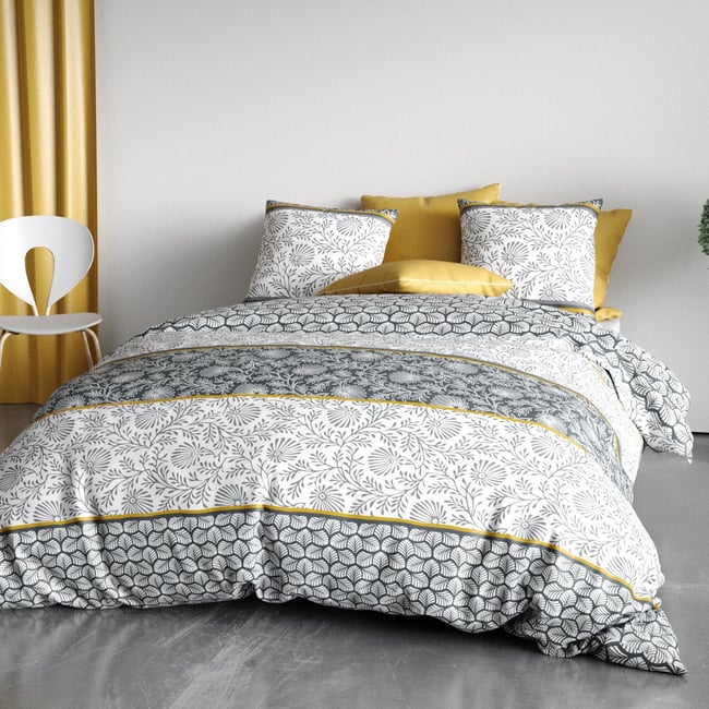 Parure housse de couette imprimée coton avec taie(s), Vega Gold gold <span itemprop=