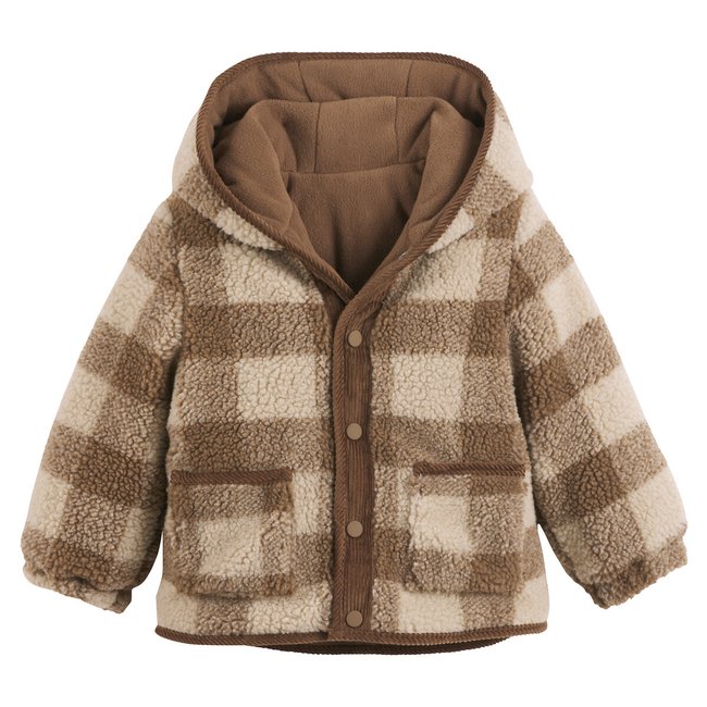 Karierte Teddyfleece-Jacke mit Kapuze beige kariert <span itemprop=
