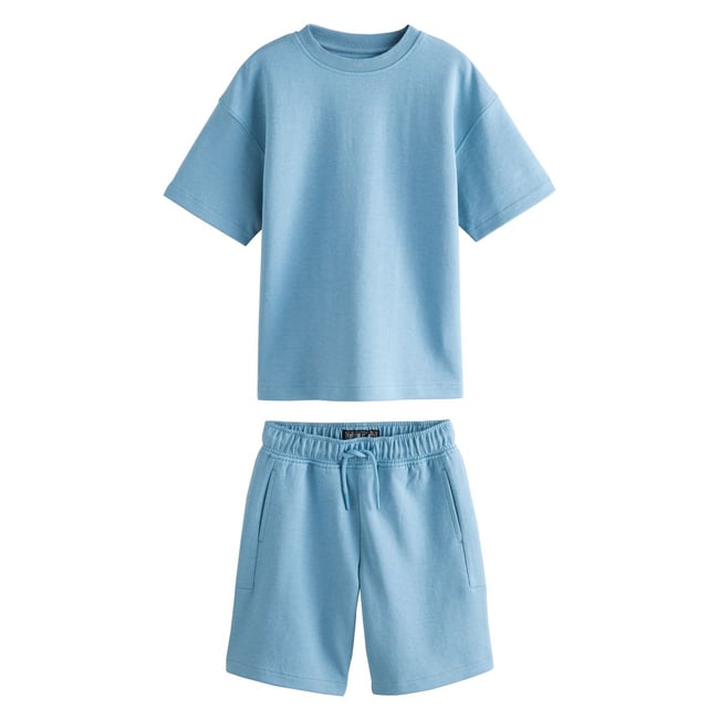 Short t-shirt épais coupe   ensemble bleu <span itemprop=