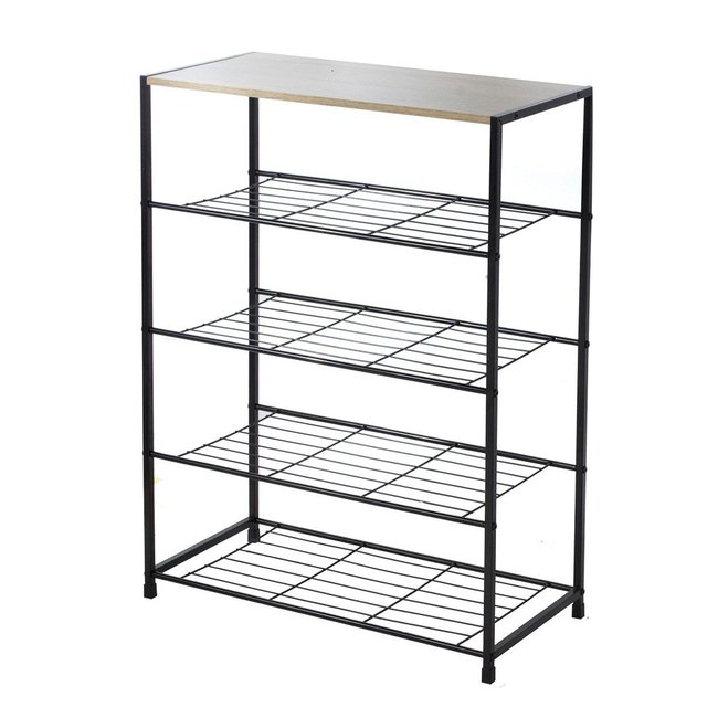 Etagère à chaussures 5 niveaux en métal noir Couleur bois clair <span itemprop=