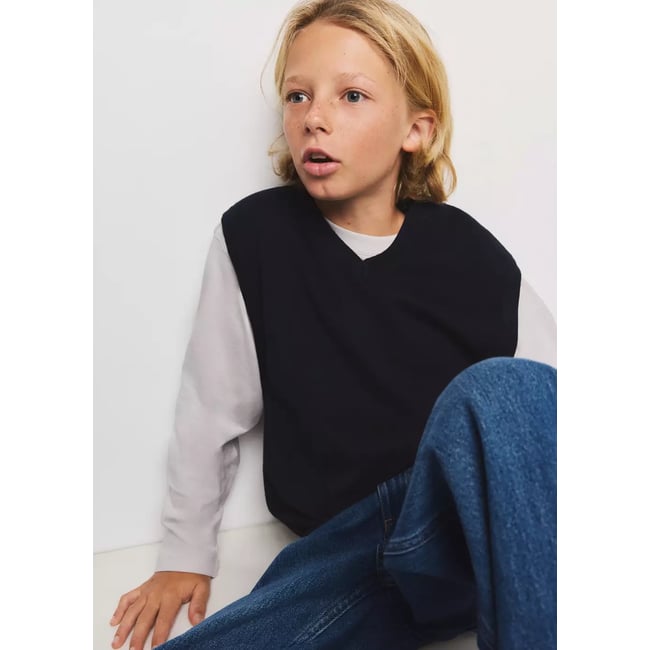 Gilet en maille fine avec col en V bleu marine <span itemprop=