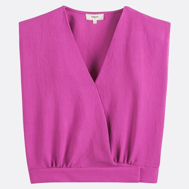 Blouse cache-cœur fluide sans manches, LAOS  framboise <span itemprop=