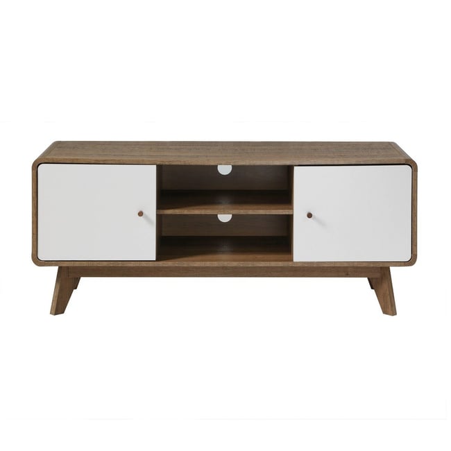 Meuble TV 2 Portes et 2 Niches  - ALBURA Couleur bois foncé <span itemprop=