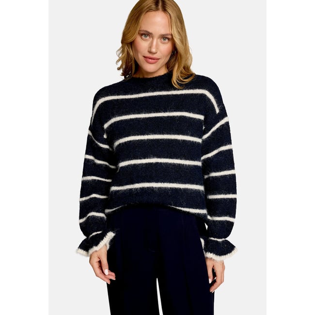 Pullover gestreift mit wolle patch dark blue/cream <span itemprop=