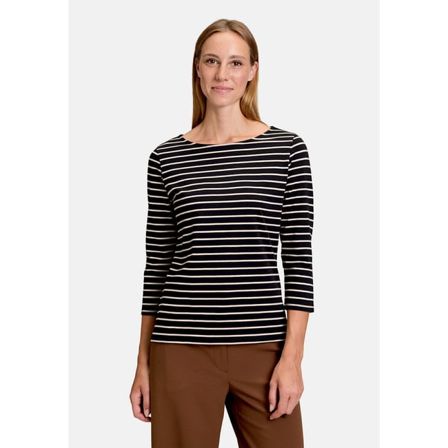 T-shirt à rainures à encolure bateau black/camel <span itemprop=
