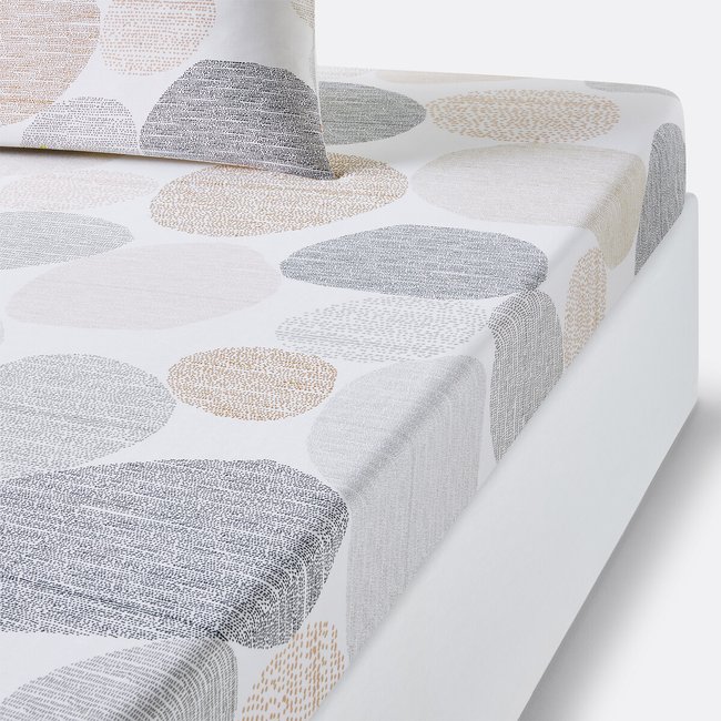 Drap housse pur coton, Galet imprimé fond blanc LA REDOUTE INTERIEURS