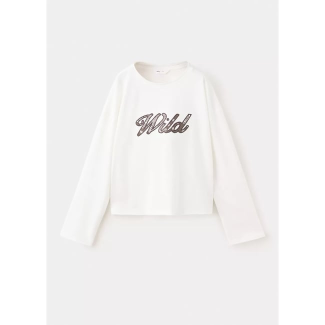 T-shirt coton détail brodé blanc cassé <span itemprop=