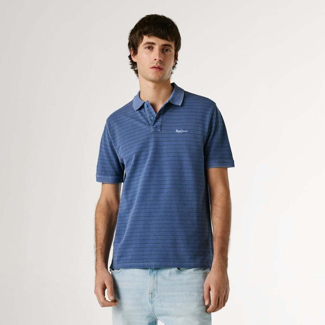 Polo À Rayures En Piqué bleu marine délavé <span itemprop=