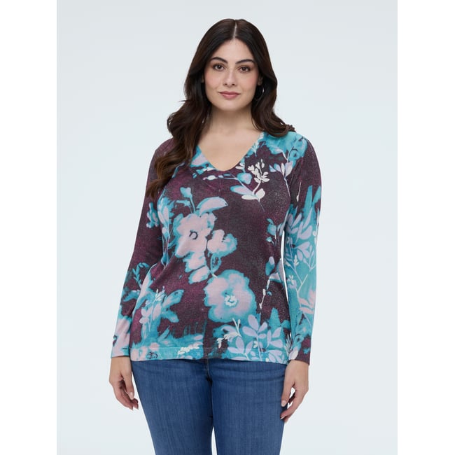 Pull mélange viscose avec imprimé floral burgundy <span itemprop=