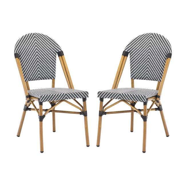 Chaise de terrasse bistrot en textile et aluminium motif chevrons noir et blanc (lot de 2) RIVOLI noir <span itemprop=