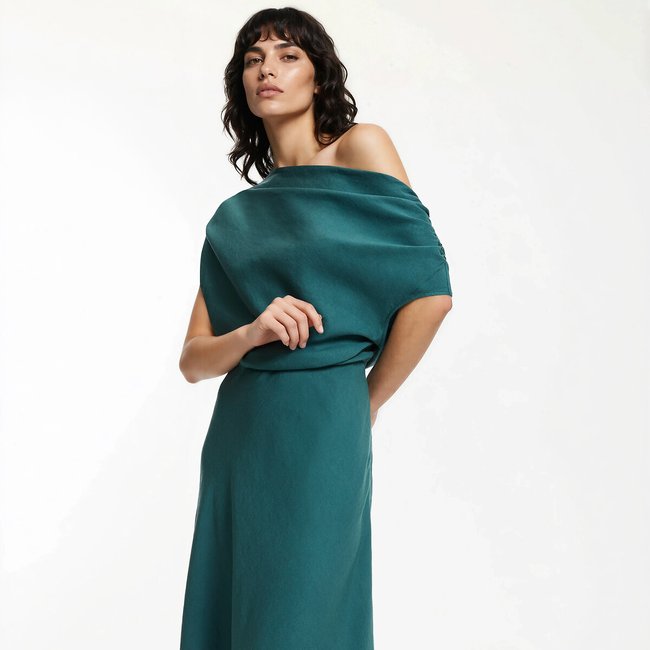 princess polly baby blue dress Asymmetric Chiffon Cowl Neck Scuba Maxi Dress - Emerald Green main image 0