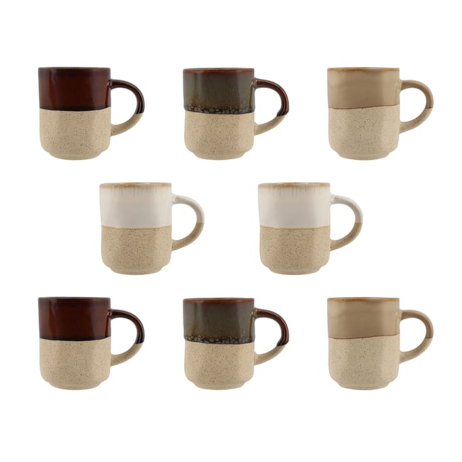 Lot de 8 tasses assorties 10cl, MACCHIATO Couleur blanc-marron <span itemprop=