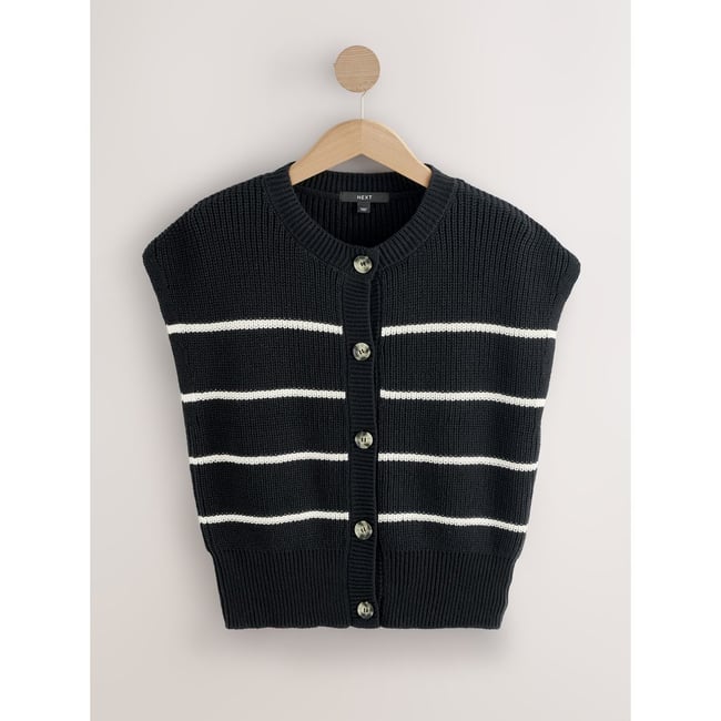 Débardeur en maille à boutons modèle rayé noir <span itemprop=