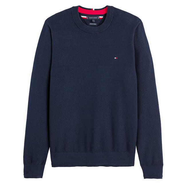 Pullover mit rundem Ausschnitt, Strukturmuster marine <span itemprop=