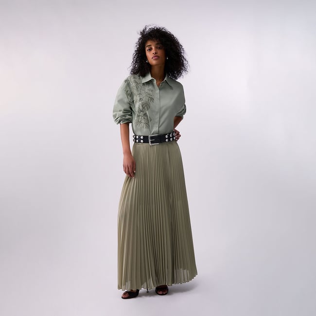 Chemise oversize avec broderie vert <span itemprop=
