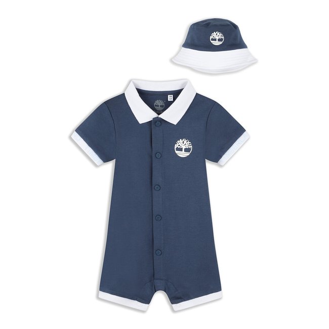 Combishort et bob blanc + bleu <span itemprop=