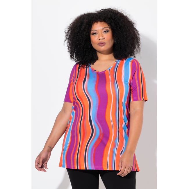 T-shirt à manches courtes et col en V violet <span itemprop=