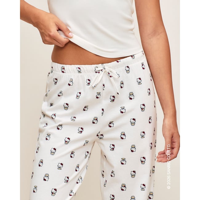 Pantalon en jersey avec motif hello kitty APPLEKITTYIZ blanc casse <span itemprop=