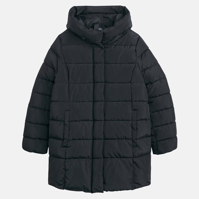 Chaqueta acolchada de largo medio negro <span itemprop=