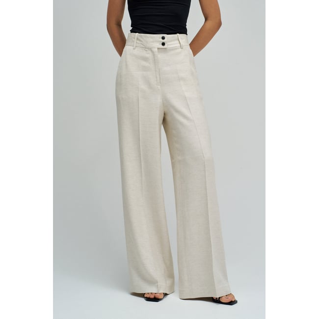 PANTALONS CHINO WIDE EN LIN beige <span itemprop=