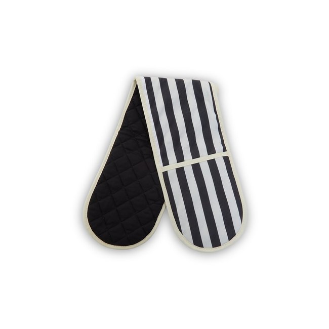 Cotton Double Oven Glove in Stripe, black, SO'HOME