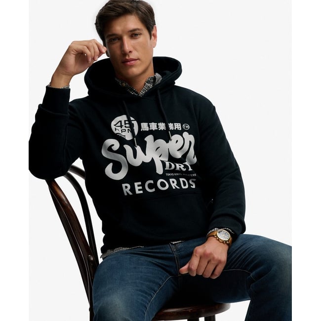 Sweat à capuche Records coupe décontractée noir <span itemprop=
