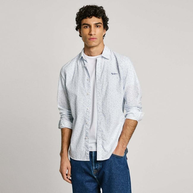 Chemise Imprimée Coupe Regular En Popeline blanc <span itemprop=