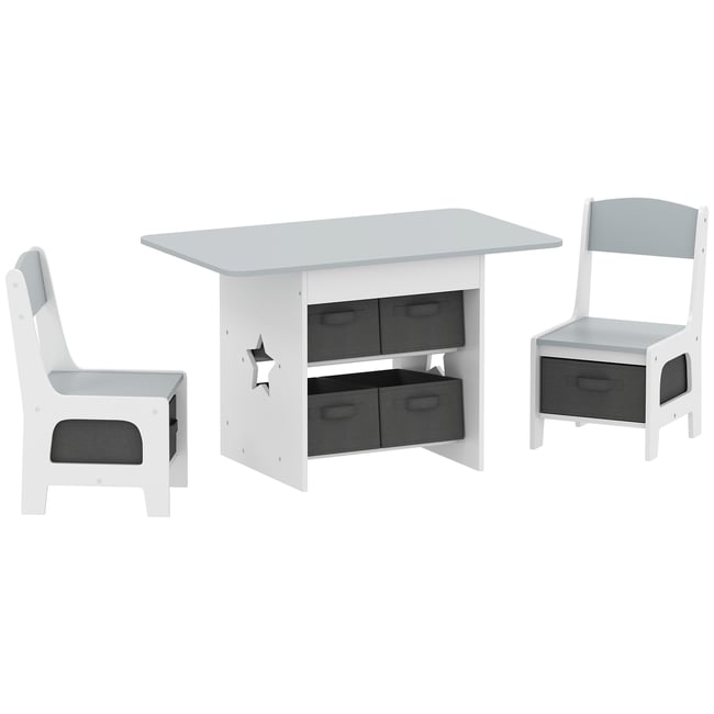 Ensemble table et chaises pour enfants MDF gris clair, gris foncé, blanc <span itemprop=