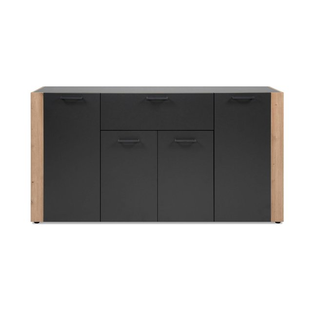 Buffet salle à manger gris foncé 4 portes 1 tiroir ALVA Couleur bois naturel <span itemprop=