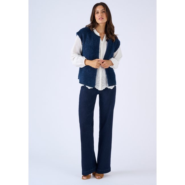 Gilet sans manches maille bouclette bleu marine <span itemprop=