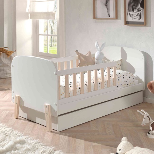 Lit tiroir à barreaux en bois Couleur blanc <span itemprop=