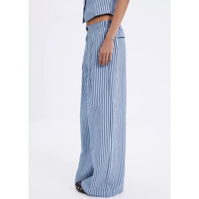 Pantalon fluide à rayures bleu ciel <span itemprop=