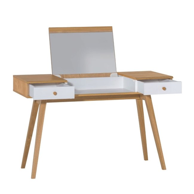 Coiffeuse avec miroir relevable et 2 tiroirs - L120 x H76/116,6 x P50 cm - CALICOSY