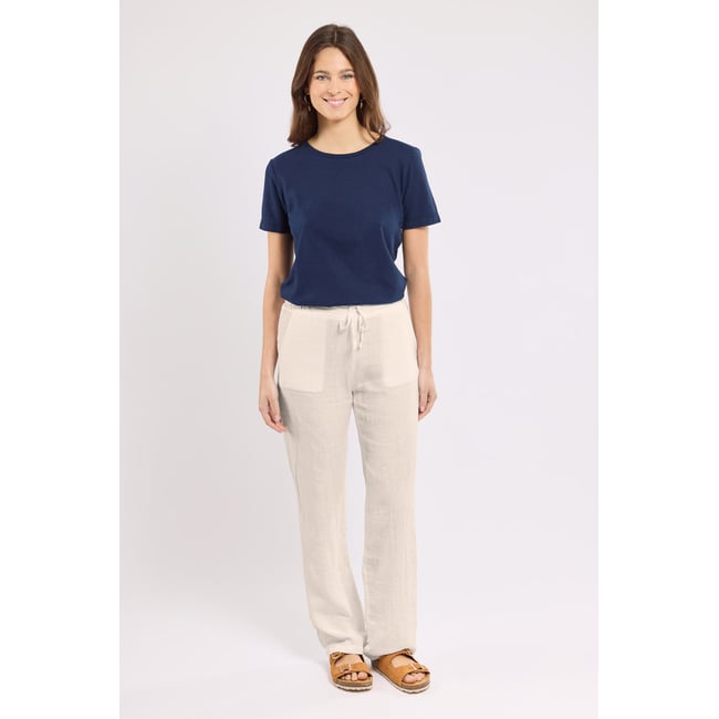 Pantalon taille élastique en lin naturel <span itemprop=