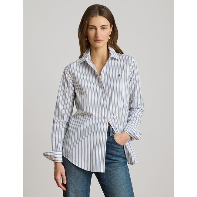 Chemise à rayures, coupe droite bleu <span itemprop=