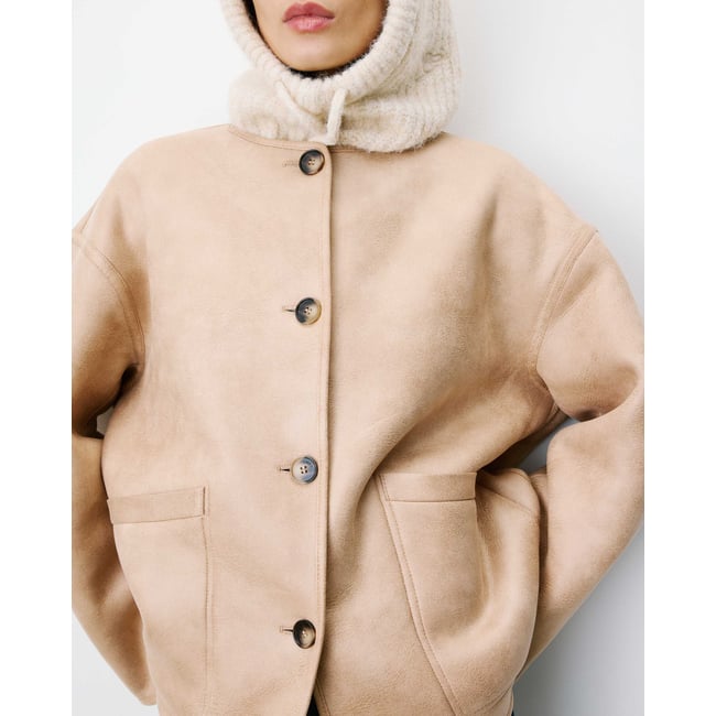 Manteau teddy court réversible beige Arwen beige <span itemprop=