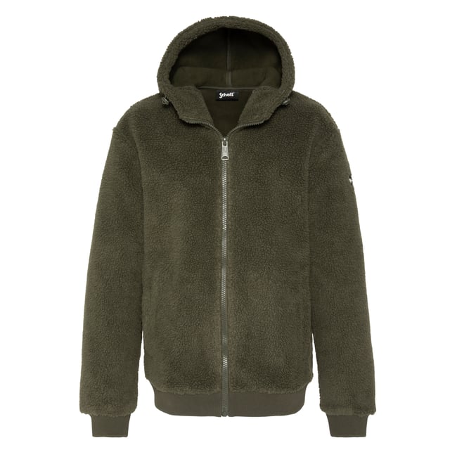 Veste sherpa zippée à capuche vert <span itemprop=
