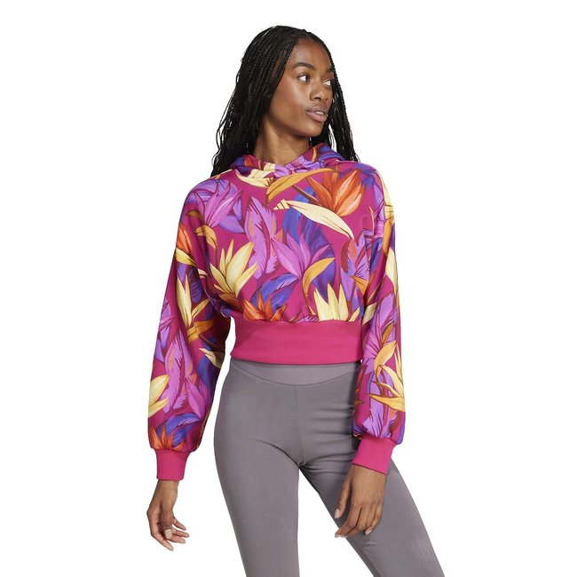 Kurzes Kapuzensweatshirt Farm Rio mit Printmuster bunt bedruckt <span itemprop=