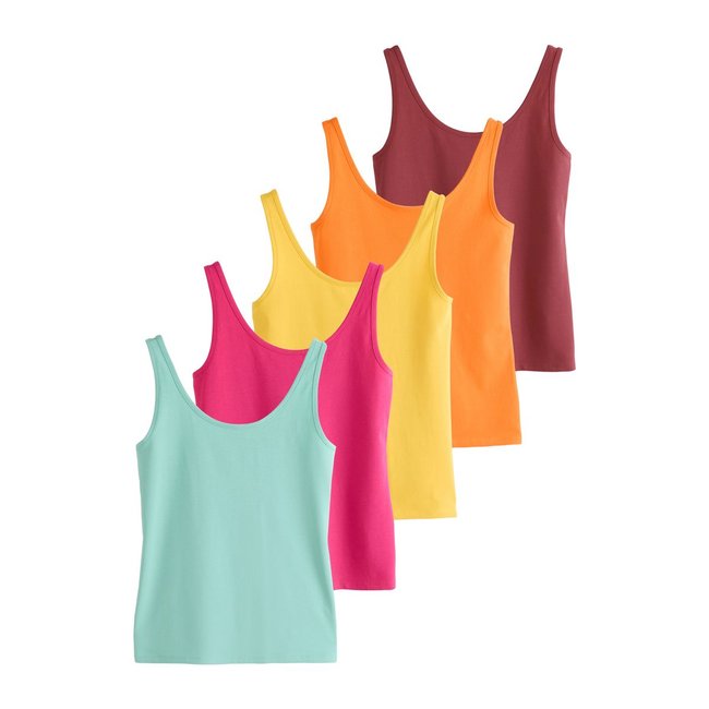 Débardeur à bretelles larges, lot de 5 vert/baie/rose/orange/jaune <span itemprop=