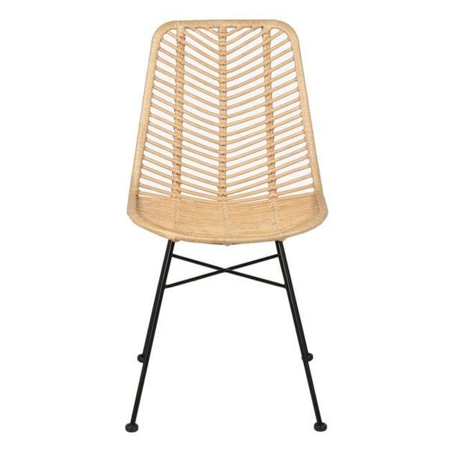 Chaise repas en rotin et métal noir Couleur naturel <span itemprop=